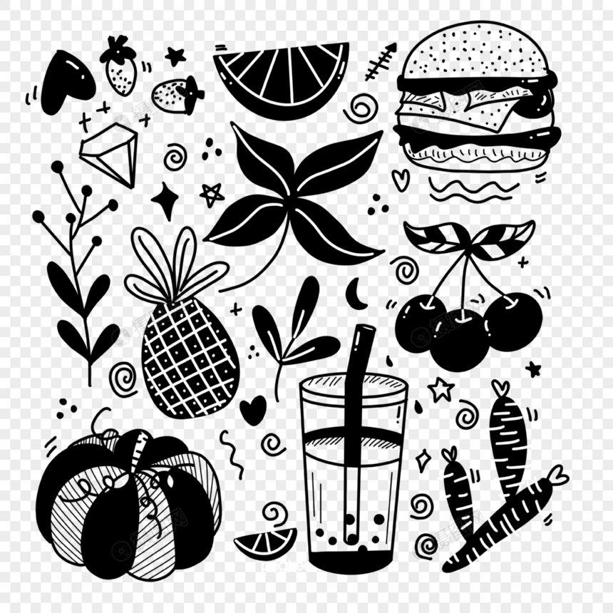 果蔬食物黑白单线涂鸦图片