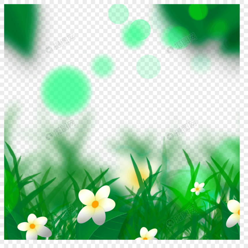 碧绿青草花朵春天光效花卉边框图片