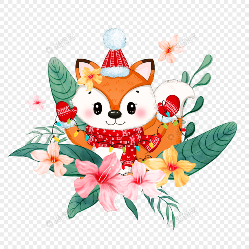 花卉卡通动物狐狸彩灯图片