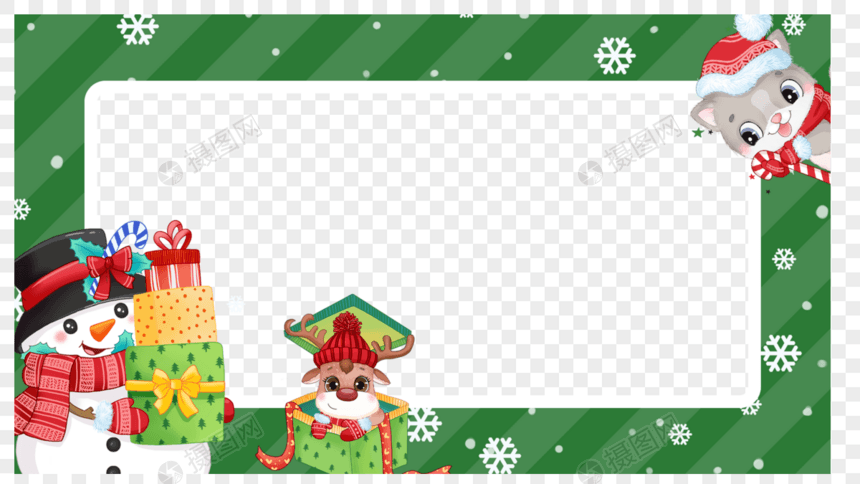 圣诞节雪人雪花绿色边框图片