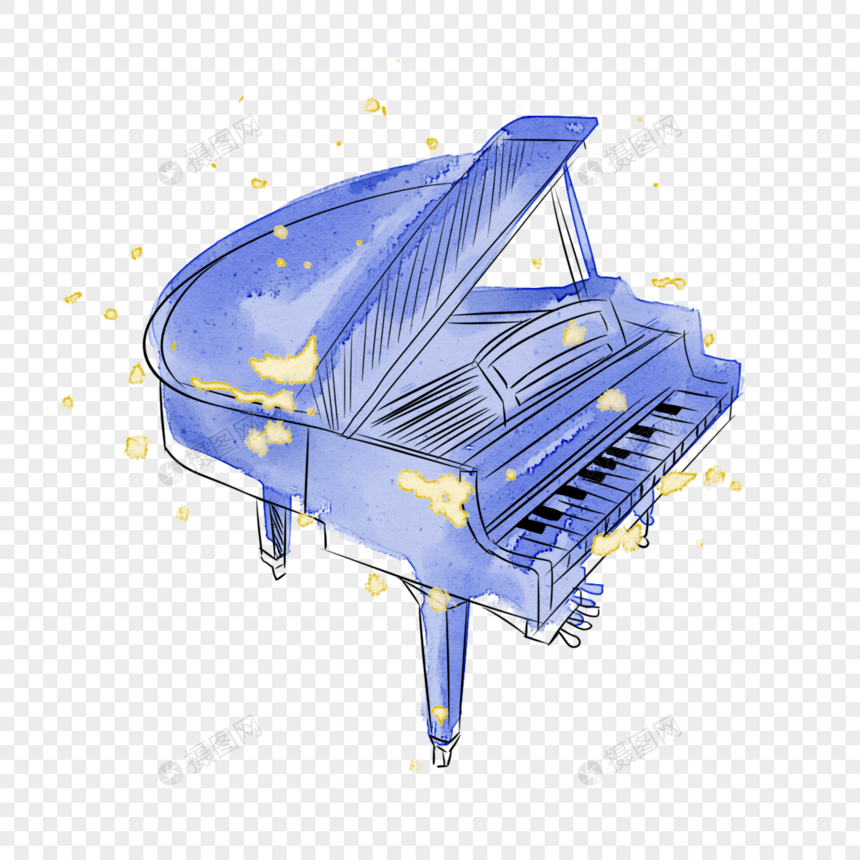 钢琴水彩蓝色乐器图片