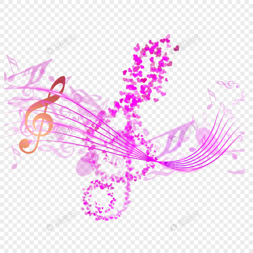 紫色渐变爱心音乐符号彩色元素图片