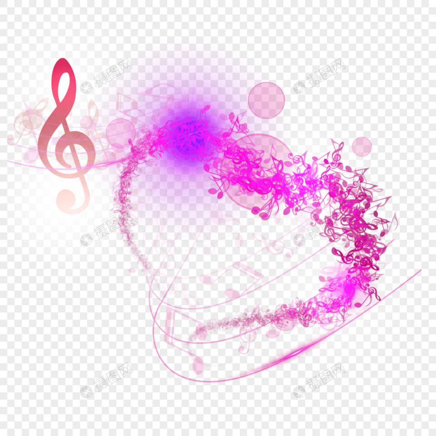 紫色爱心音乐符号光效元素图片