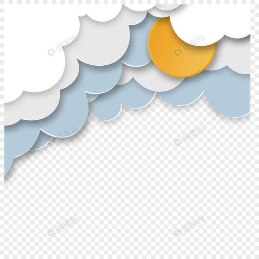 彩色简约剪纸云朵边框图片