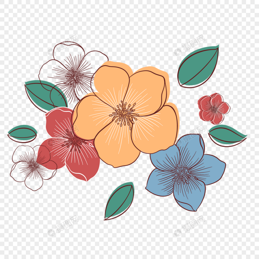 多色花卉抽象线稿图片