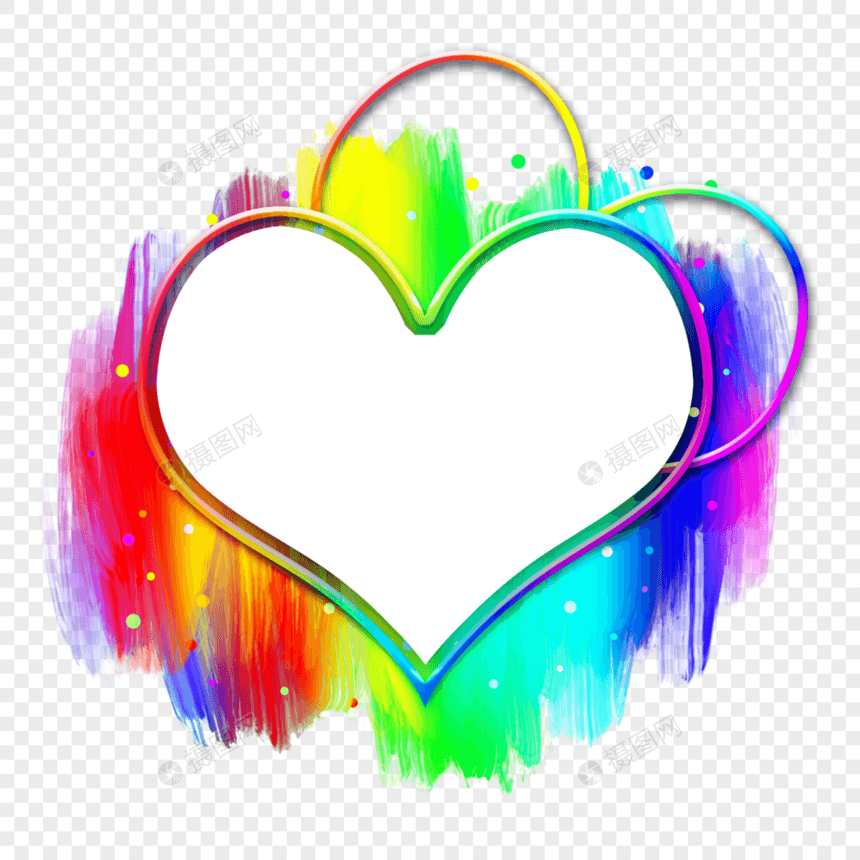 手绘爱心抽象彩虹光效边框图片