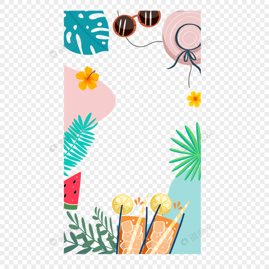 夏季热带树叶故事边框墨镜图片