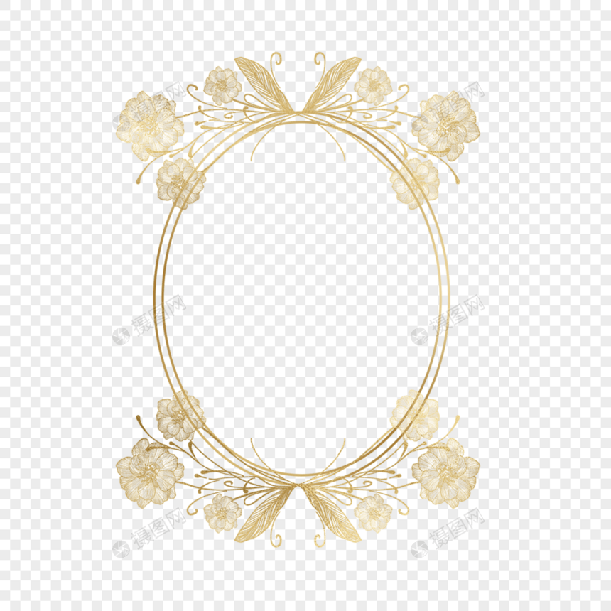 金色花卉叶子装饰线稿边框图片