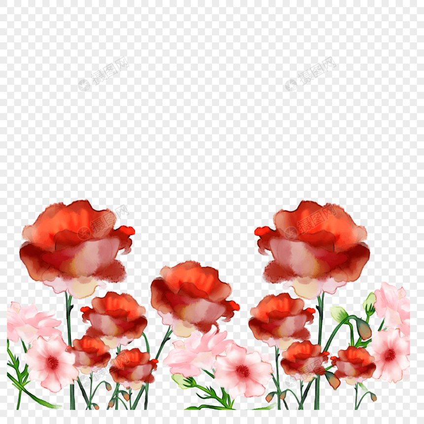 粉色水彩婚礼红色花卉边框图片