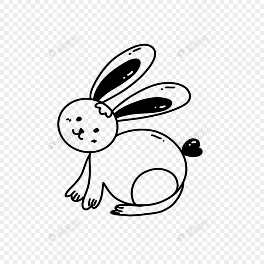 黑白线条画兔子图片