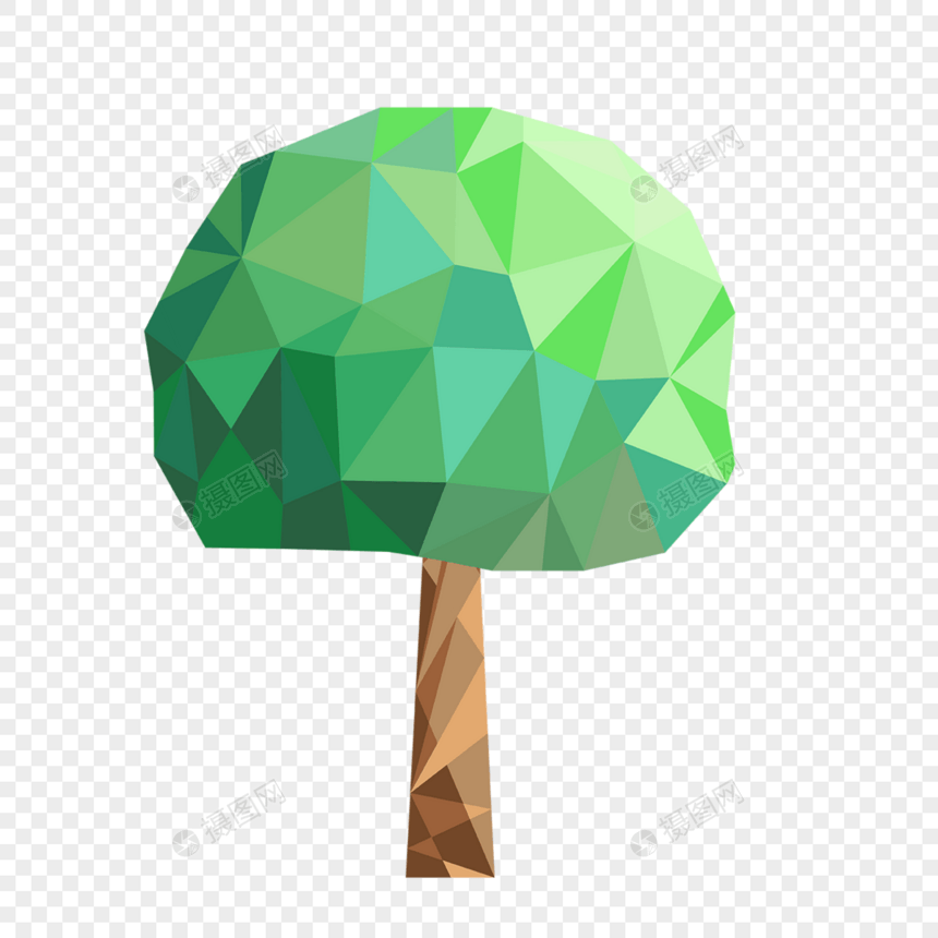 几何立体低聚抽象绿色树木图片