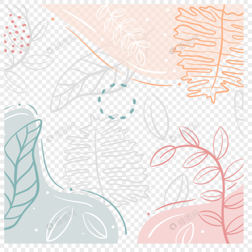 彩色线条手绘孟菲斯植物边框图片