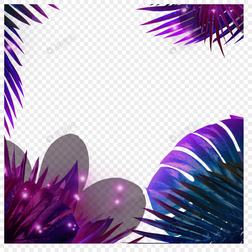 紫色棕榈叶霓虹灯边框图片