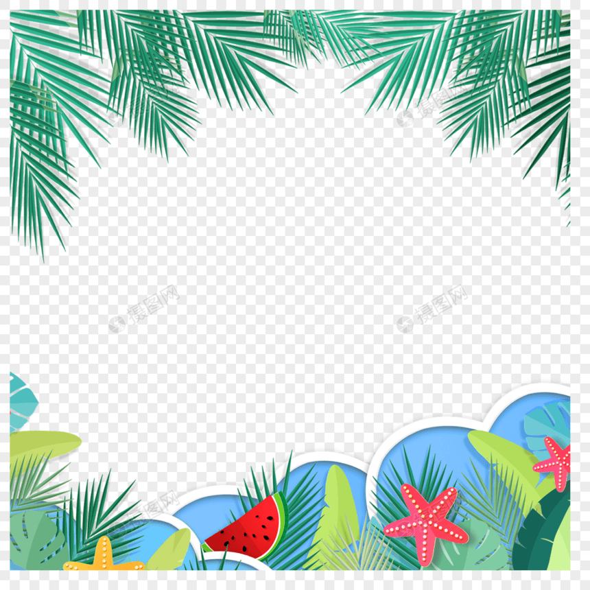 夏季植物水果泳池边框图片