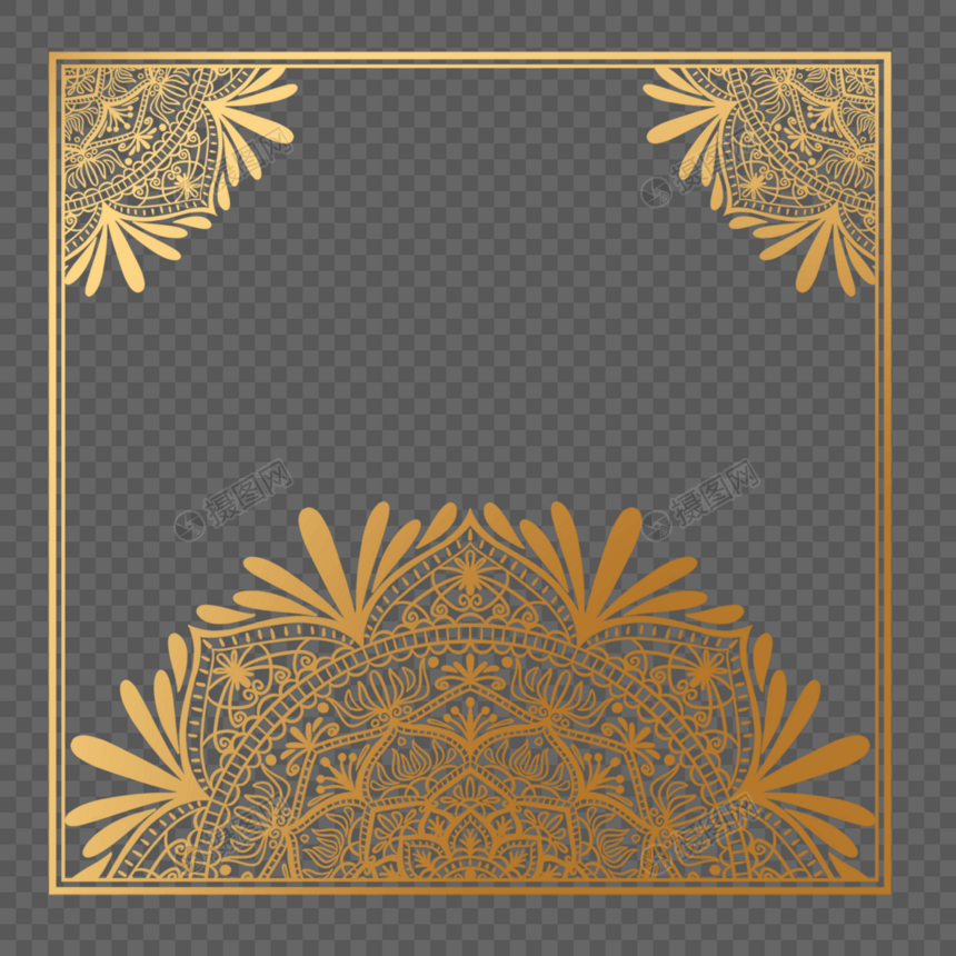 奢华曼陀罗装饰金色正方形边框图片