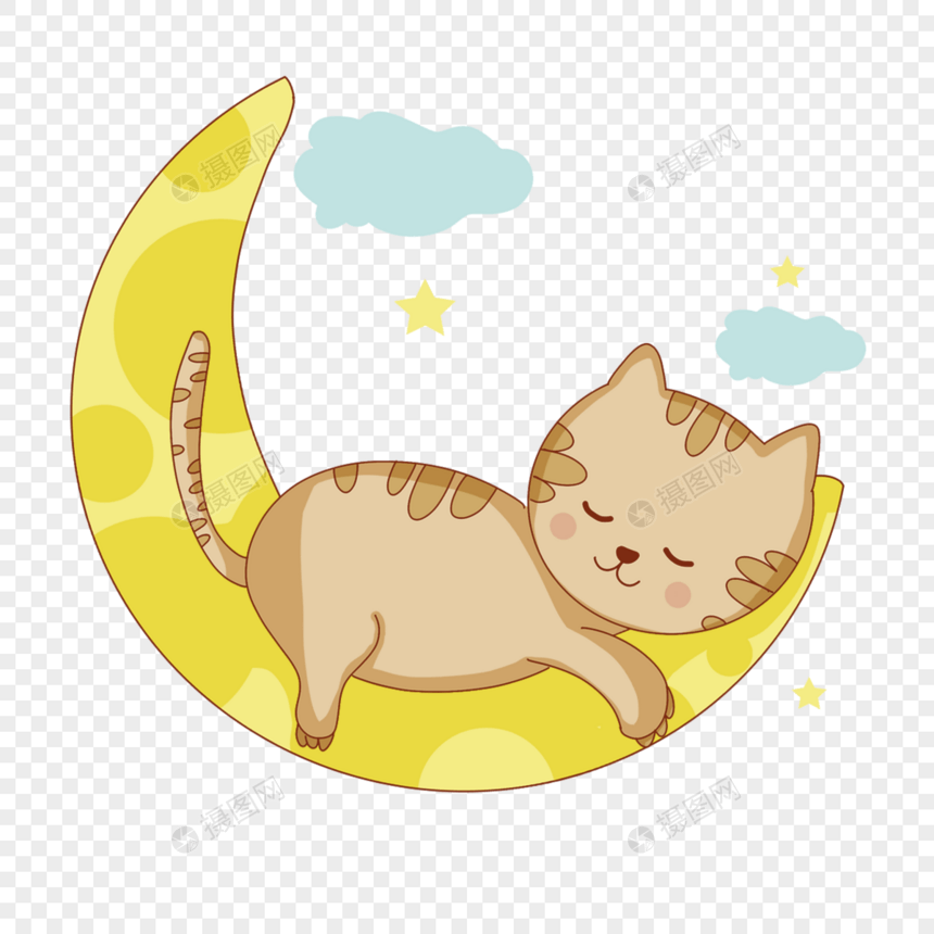 可爱的小猫在月亮上打盹图片