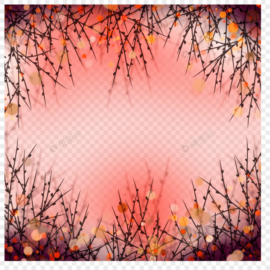 淡红色背景图案树枝冬天光效边框图片