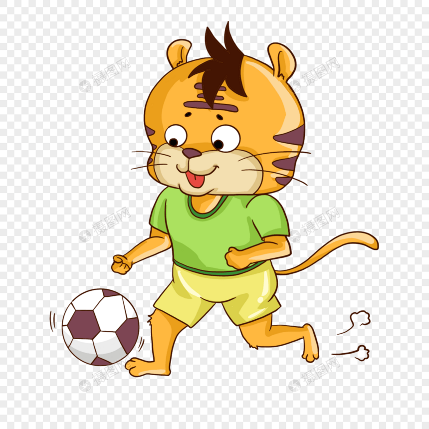 卡通可爱小老虎踢足球运动形象图片