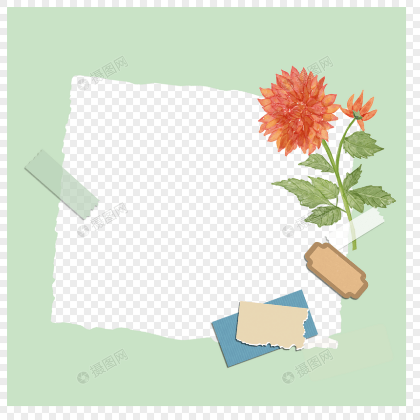 手账撕纸花卉植物边框图片