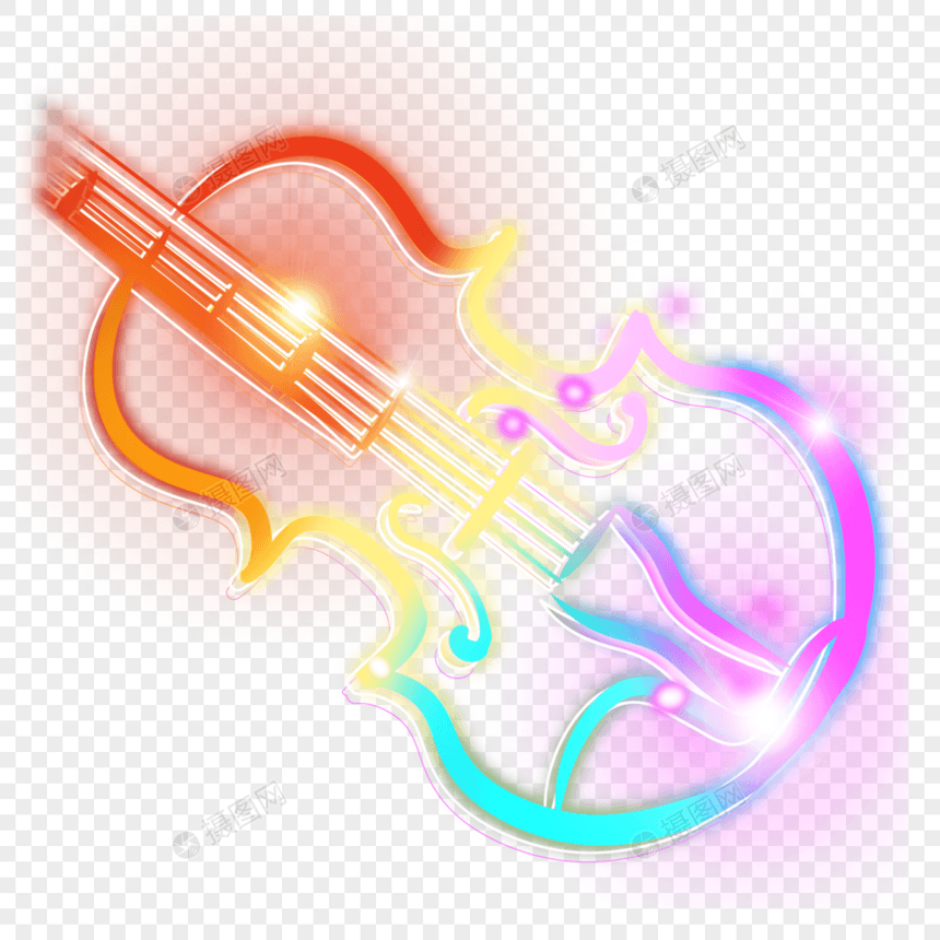 霓虹光效线稿绚丽吉他乐器图片