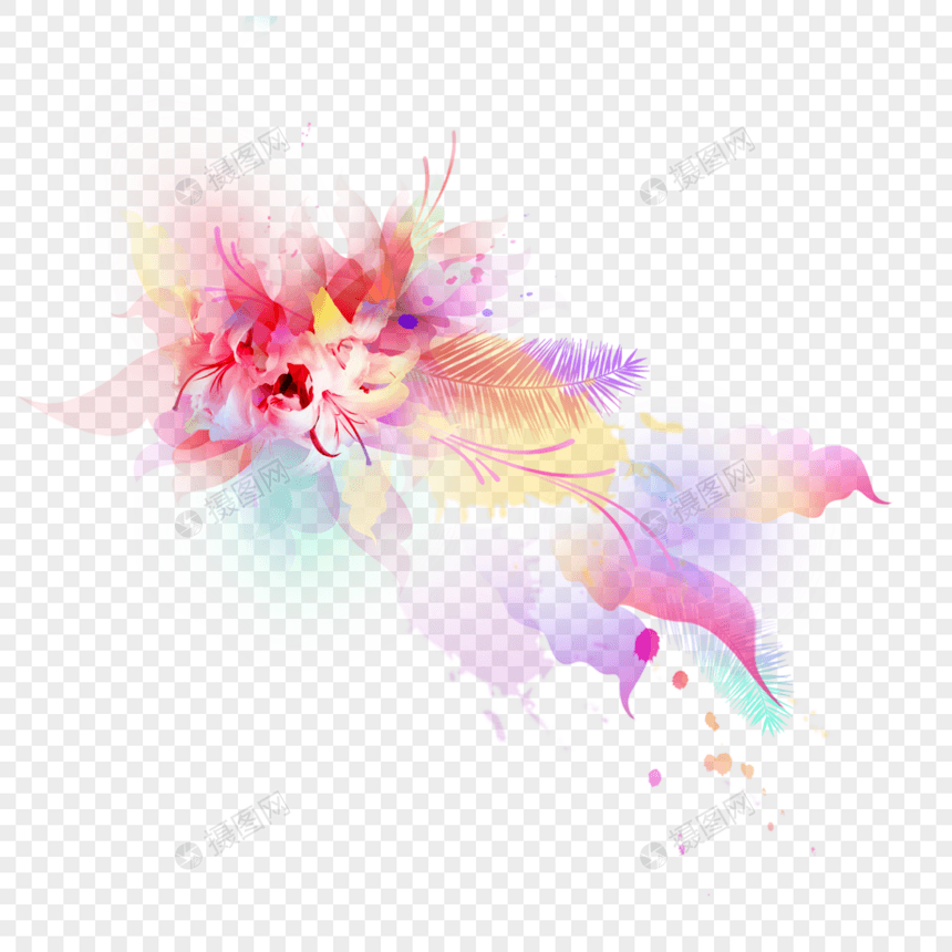 手绘彩色光效抽象花卉图片