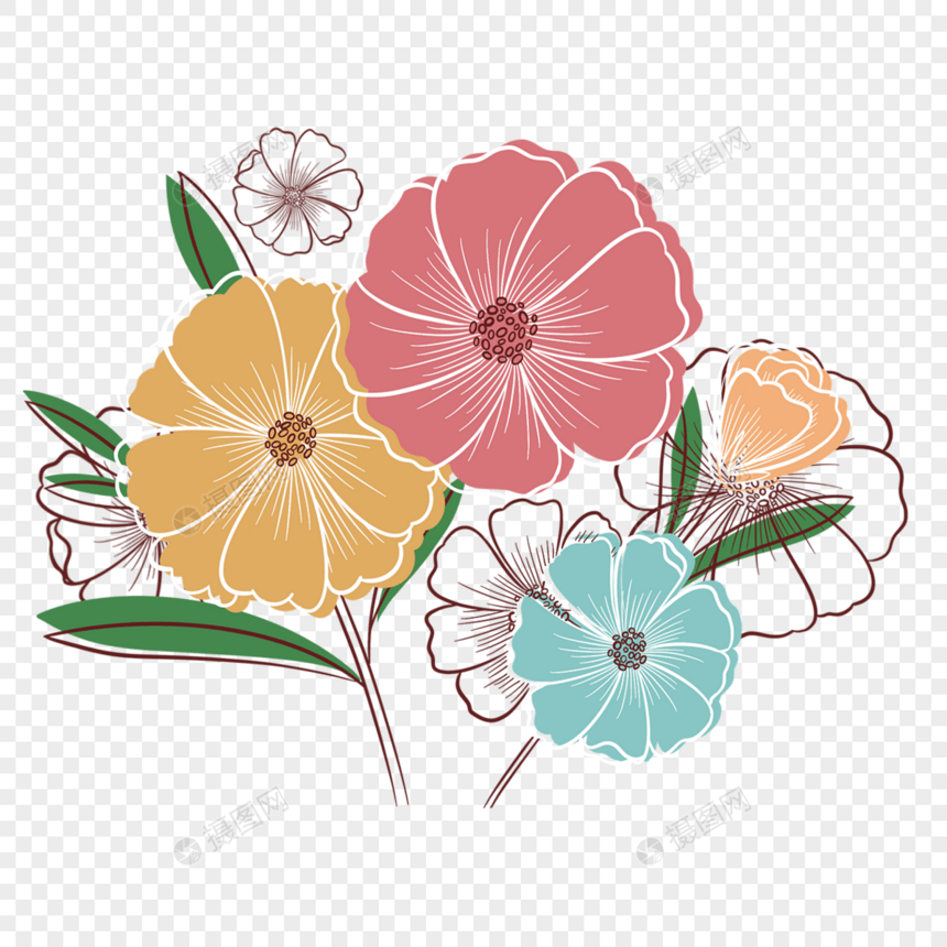 彩色花卉装饰线稿图片