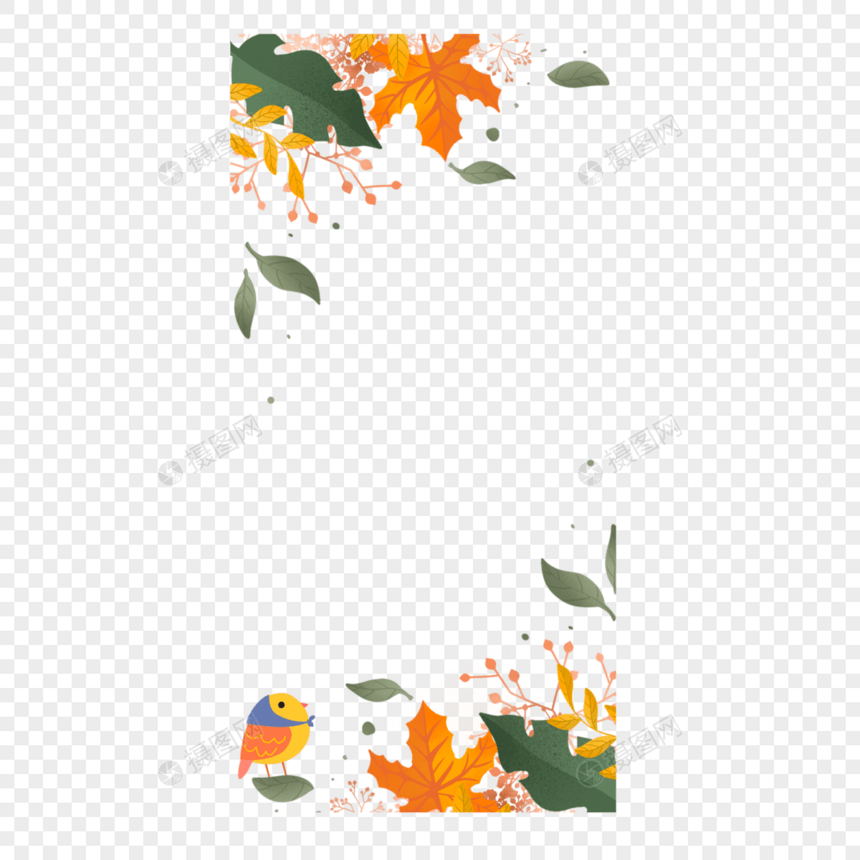秋季小鸟树叶故事边框图片