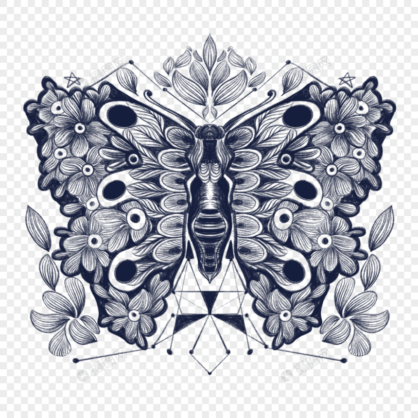 几何蝴蝶纹身图案装饰图片
