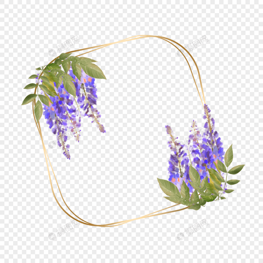 水彩紫藤花卉植物边框图片