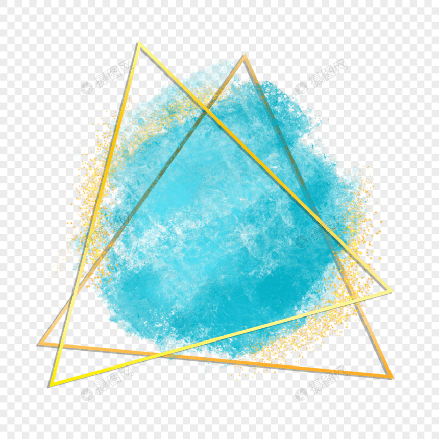 蓝色水彩晕染三角形笔刷图片