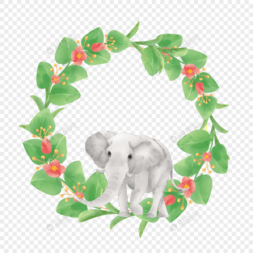 灰色大象卡通水彩动物边框图片