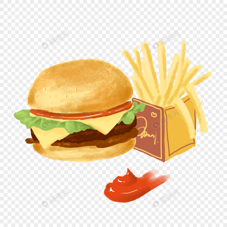汉堡快餐水彩食物图片