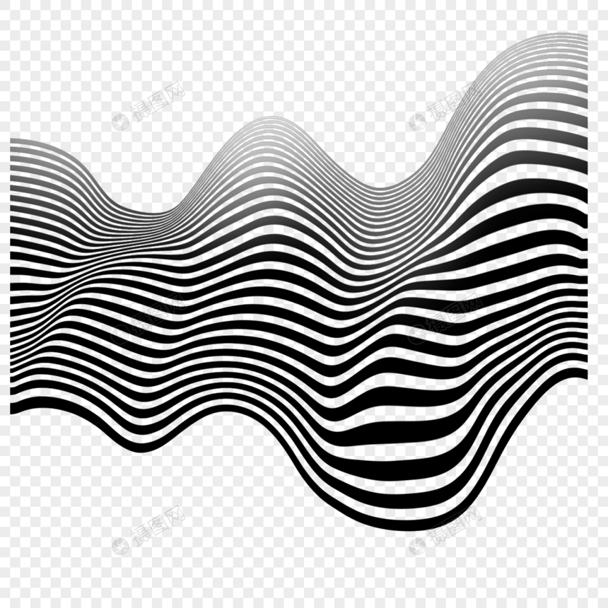 扭曲光学艺术波抽象背景黑色和白色浪潮图片