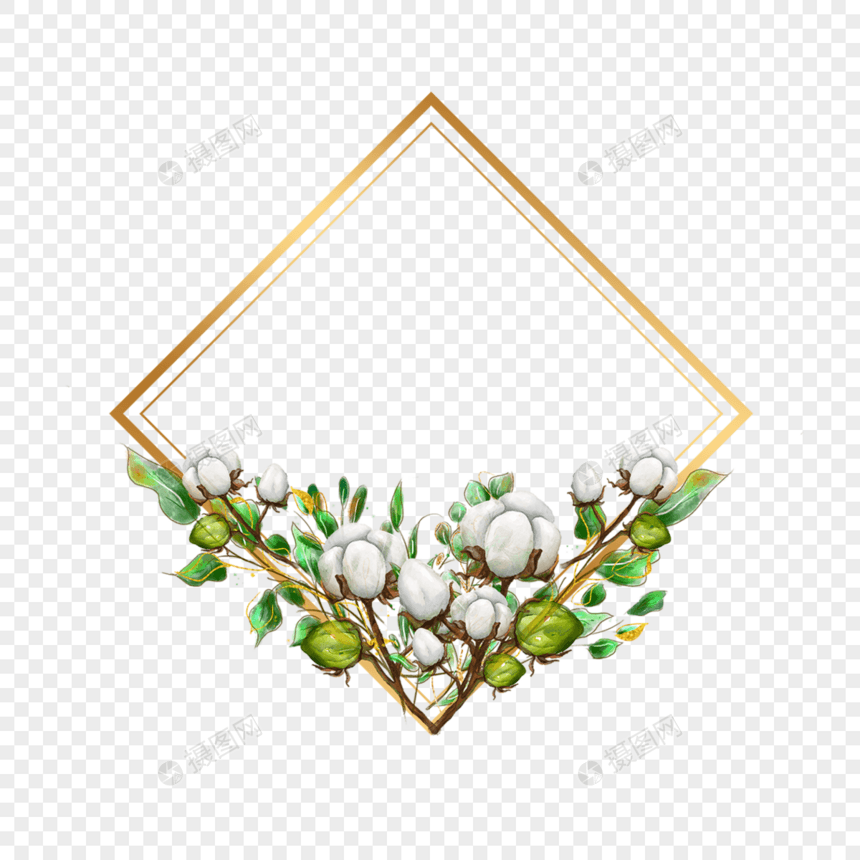 方形水彩棉花花卉边框图片
