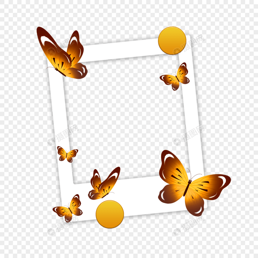 黄色蝴蝶水彩宝丽来相框图片