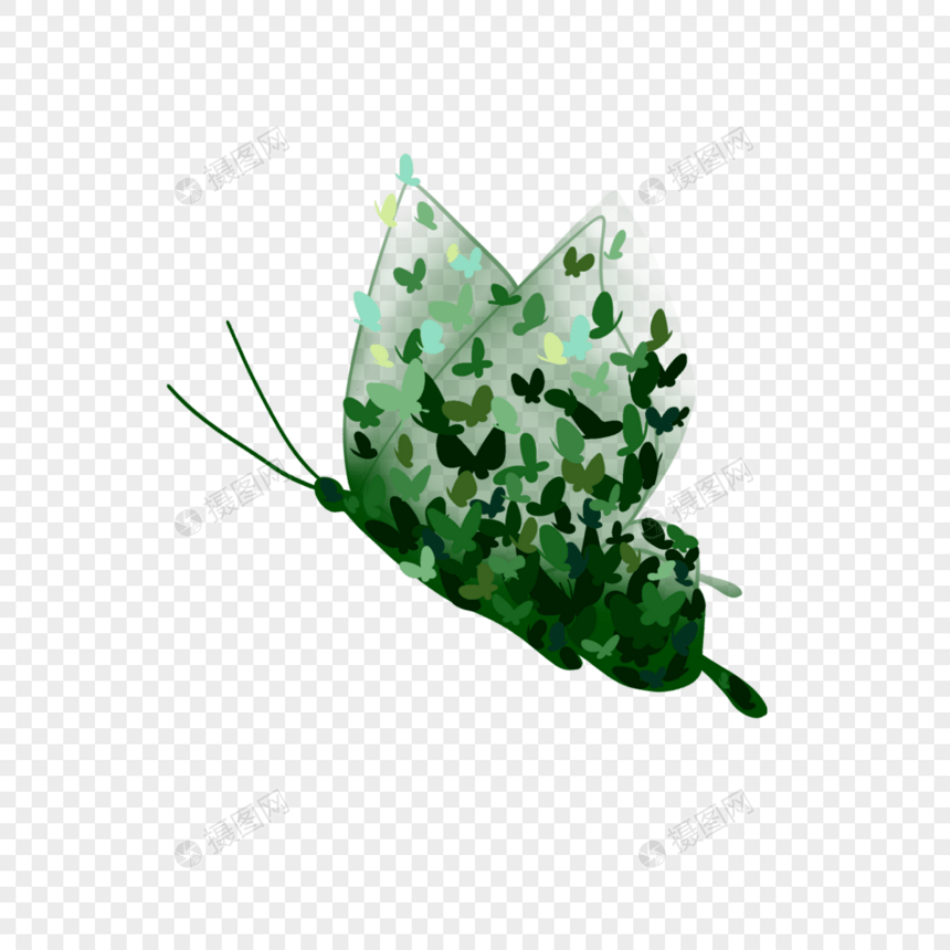 抽象蝴蝶绿色彩绘图片