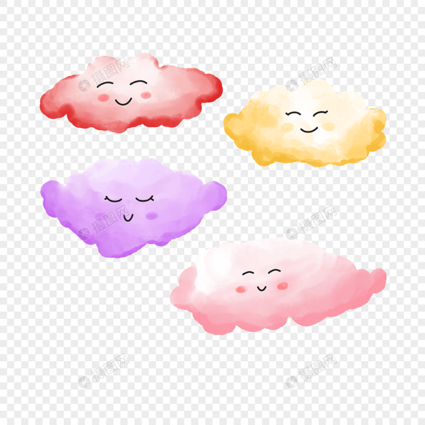 可爱表情水彩云朵紫色图片