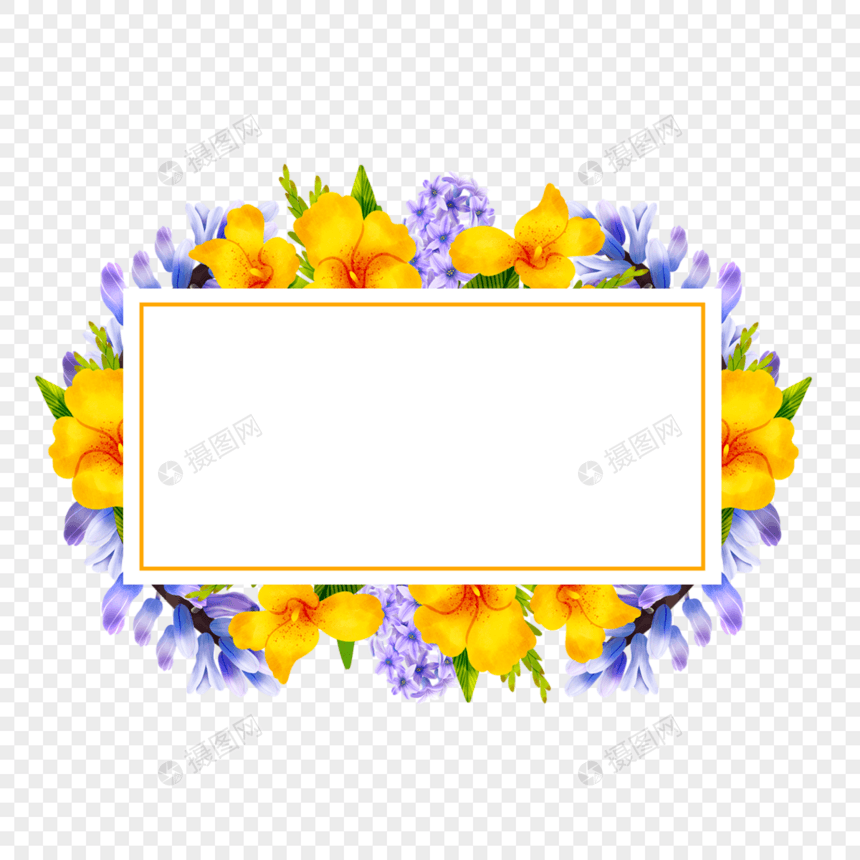 水彩风信子百合花卉长方形边框图片