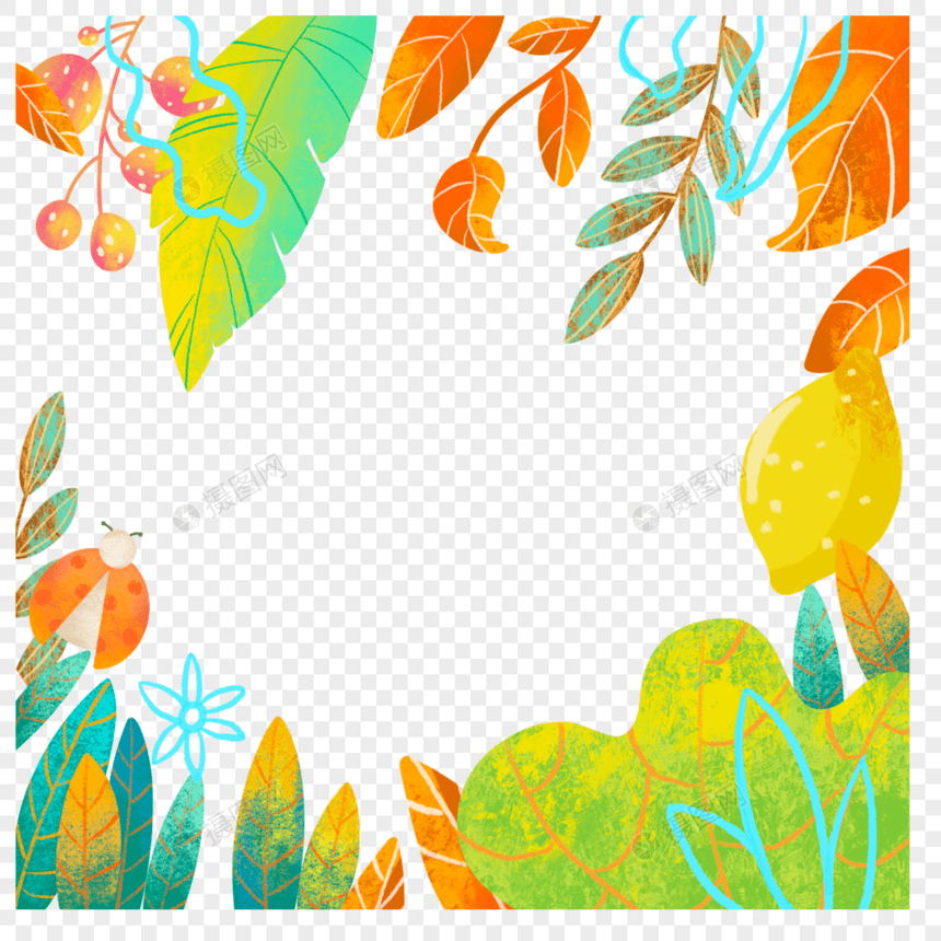 水彩夏季热带叶子边框图片