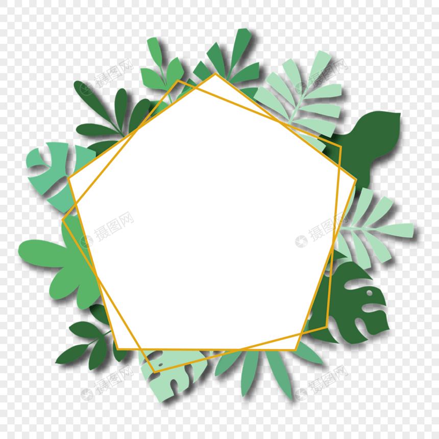 夏季剪纸热带树叶金色边框图片