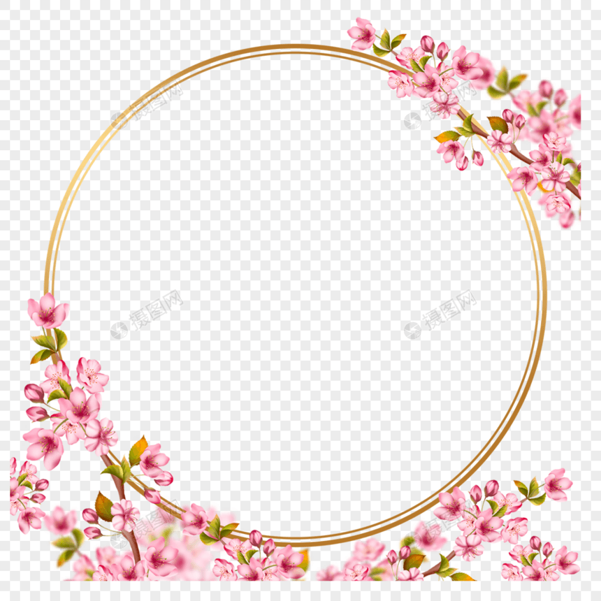春天粉色樱花枝条圆形边框图片