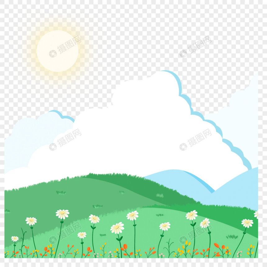 黄色花朵白云和太阳春季花卉风景图片