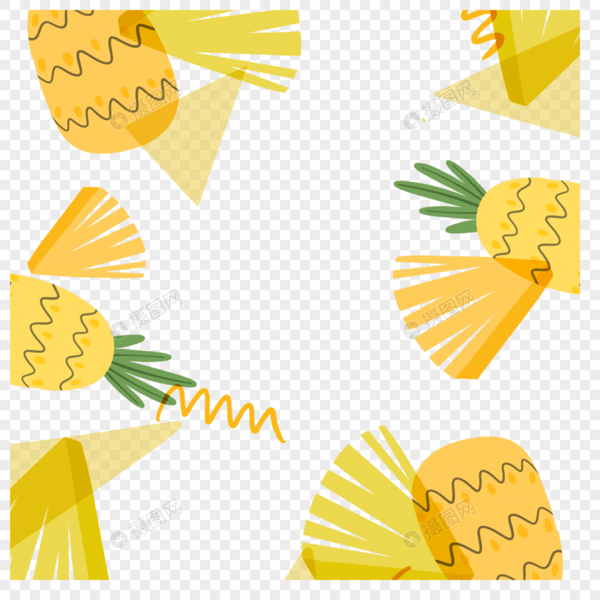 手绘黄色卡通菠萝水果边框图片