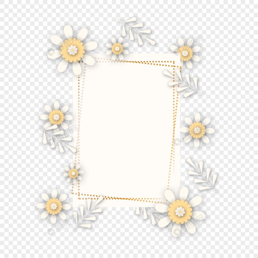 黄色剪纸花朵边框图片