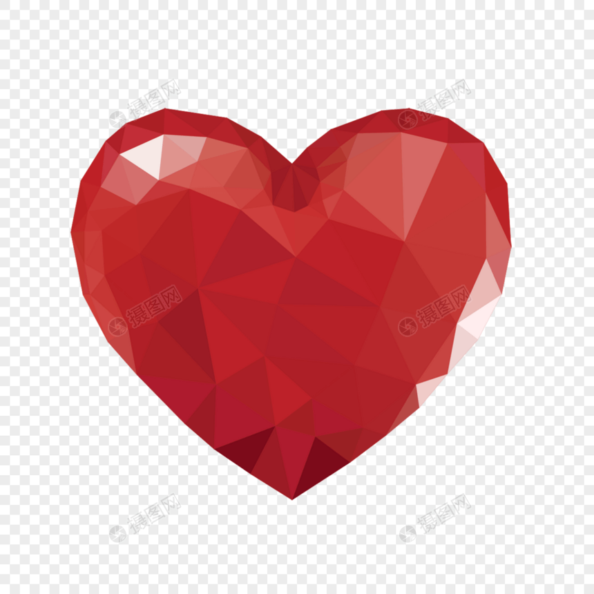几何多边形低聚立体红色爱心图片