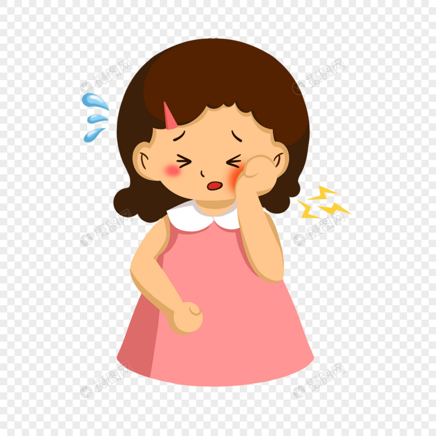 女孩牙痛蛀牙粉色连衣裙图片