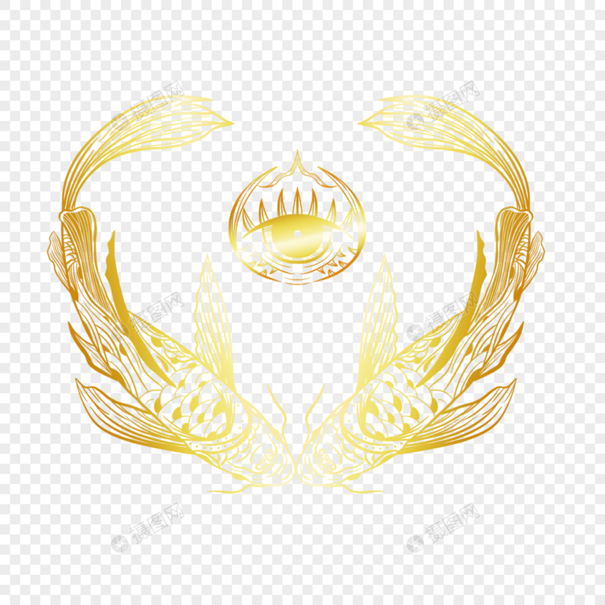 波西米亚锦鲤金色纹身图片
