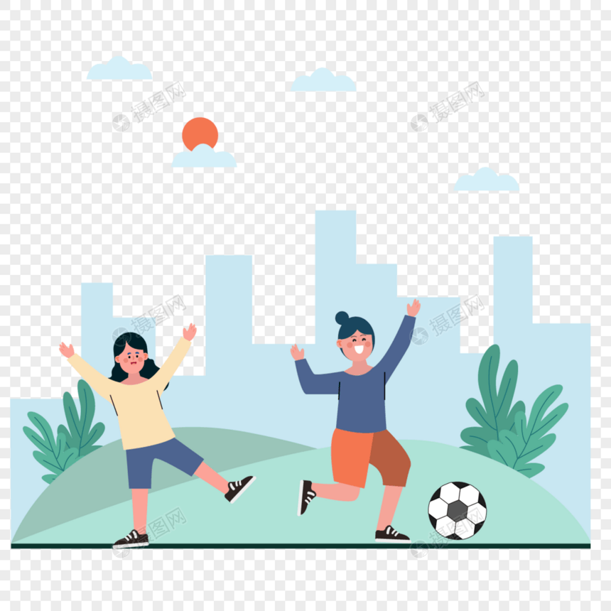 足球运动比赛城市儿童概人物插画图片