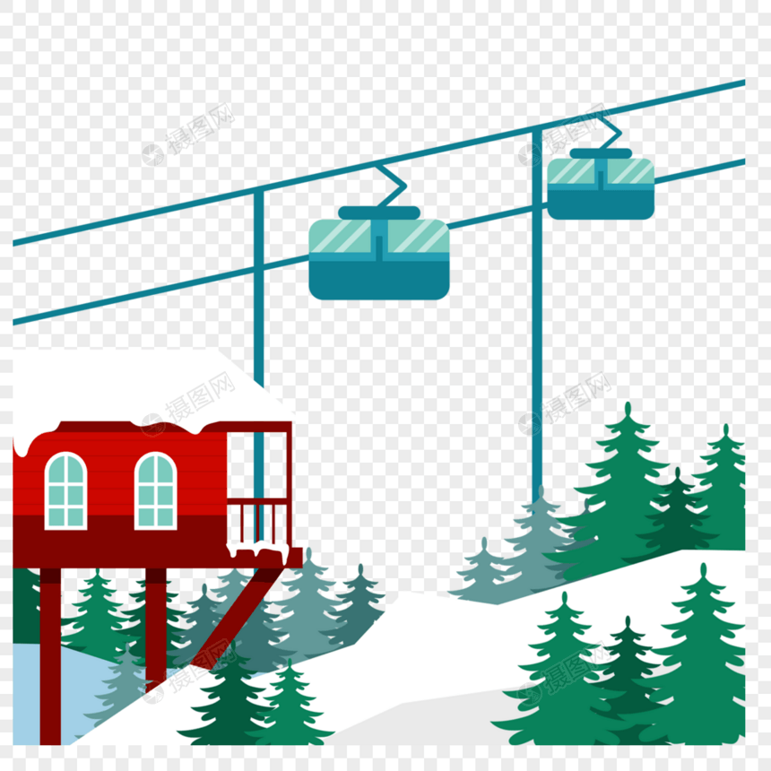 冬季滑雪场景绿色缆车图片