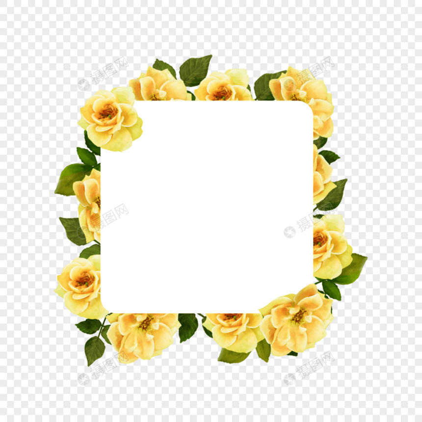 黄玫瑰边框方形几何水彩婚礼图片